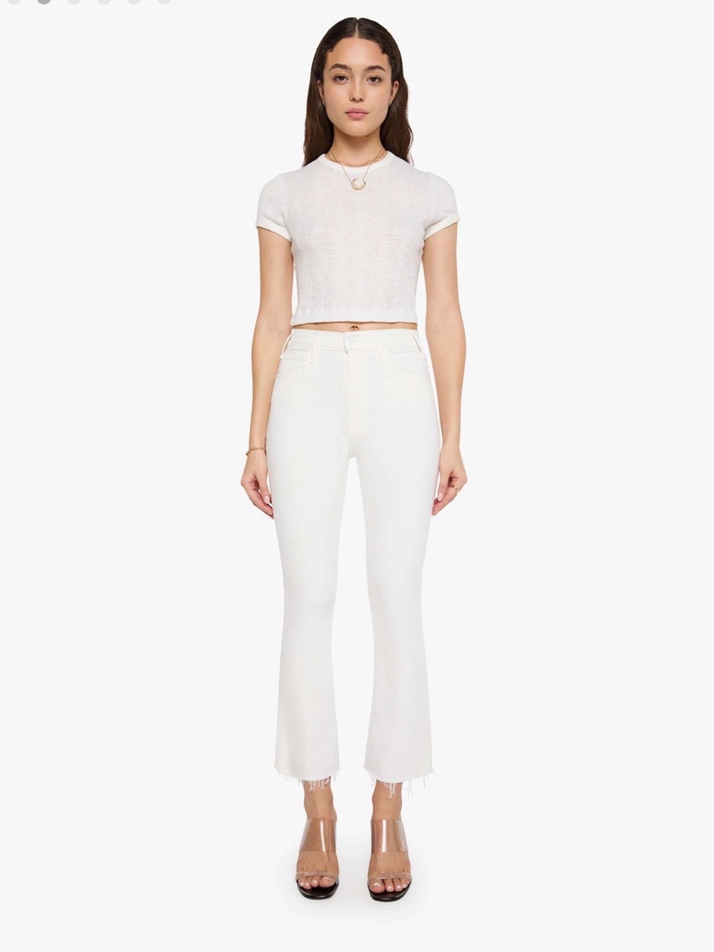MOTHER White High-Rise Cropped Flare Jeans